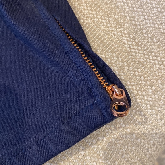 Ted Baker full length navy blue pant, rose gold button & ankle zipper detail - Picture 3 of 5